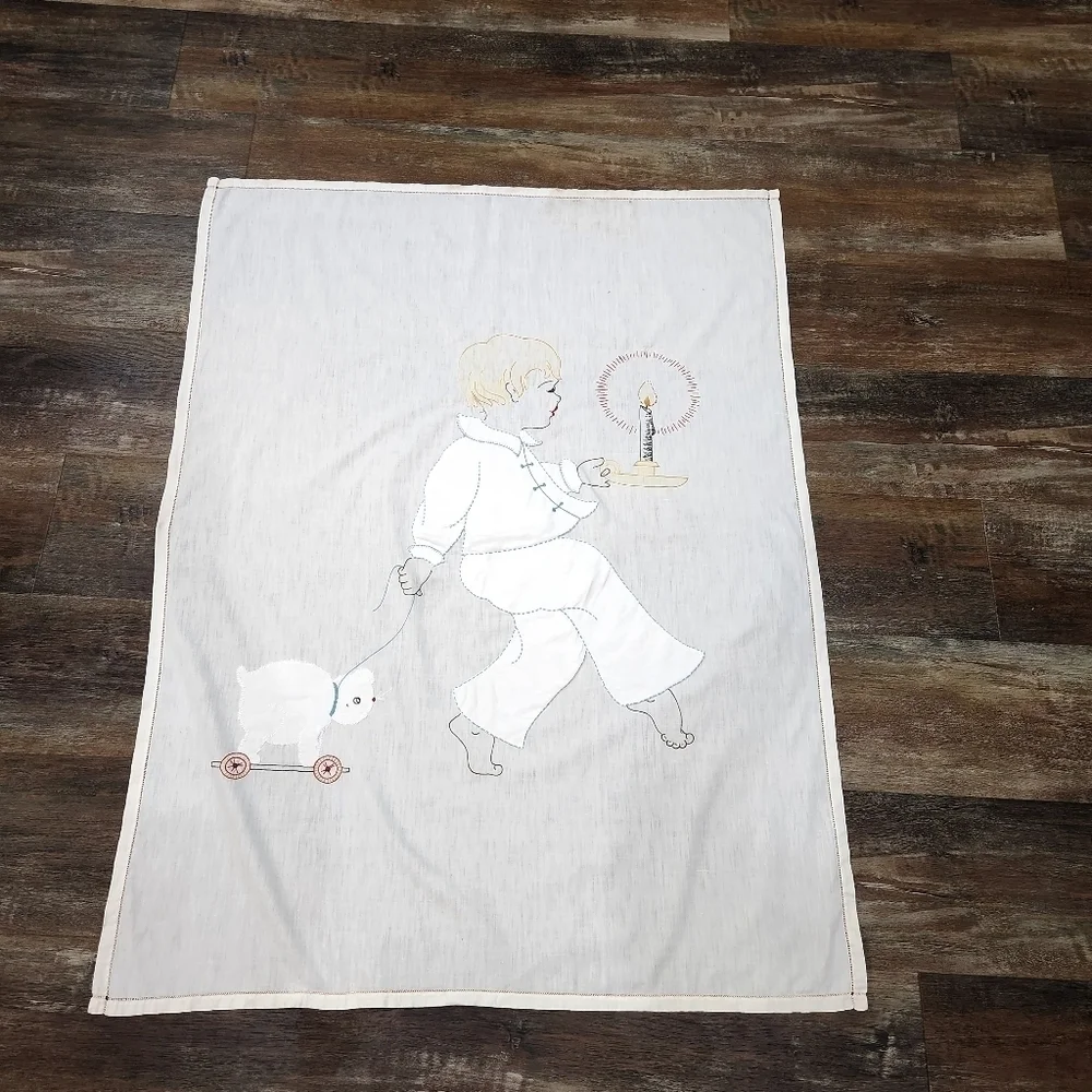 VINTAGE Embroidered Baby Crib Sheet